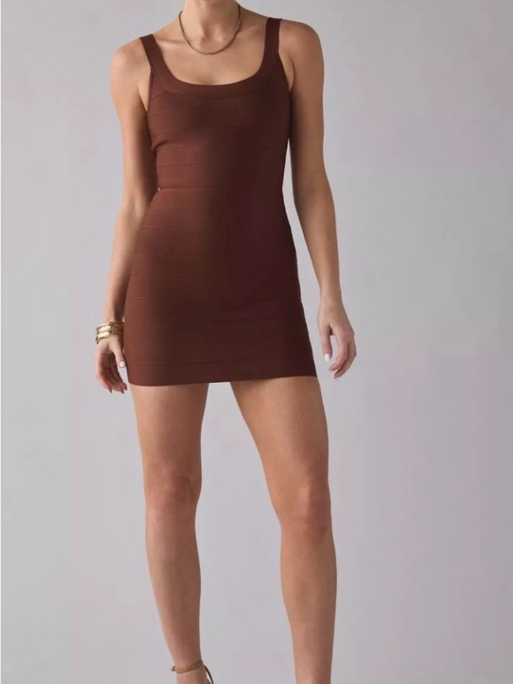 Scoop Neck Mini Dress in Rich Brown